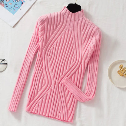 Women's Knitted Sweater Pullover 2023 - Half Turtleneck Jumper, Solid Slim Fit, Chic Streetwear for Autumn/Winter, Long Sleeve Y2K Top