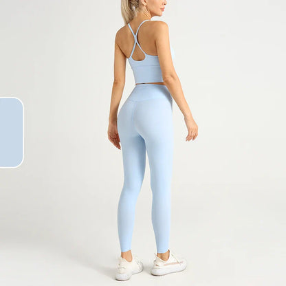 2-Piece Women’s Yoga Tracksuit – Athletic Pilates Fitness Set with Push-Up Sports Bra & Leggings for Gym Workout