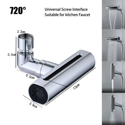 720° Swivel Waterfall Kitchen Faucet with 4 Modes - Universal Spout Sprayer for Bathroom Basin. Rainfall Sink Mixer & Tap Extender