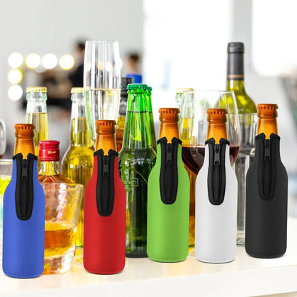 Beer Bottle Coolers - Insulator Sleeve Covers with Ring Zipper for 12 Oz (330 Ml) Bottles - Outdoor Beer Accessories - Available in Various Quantities