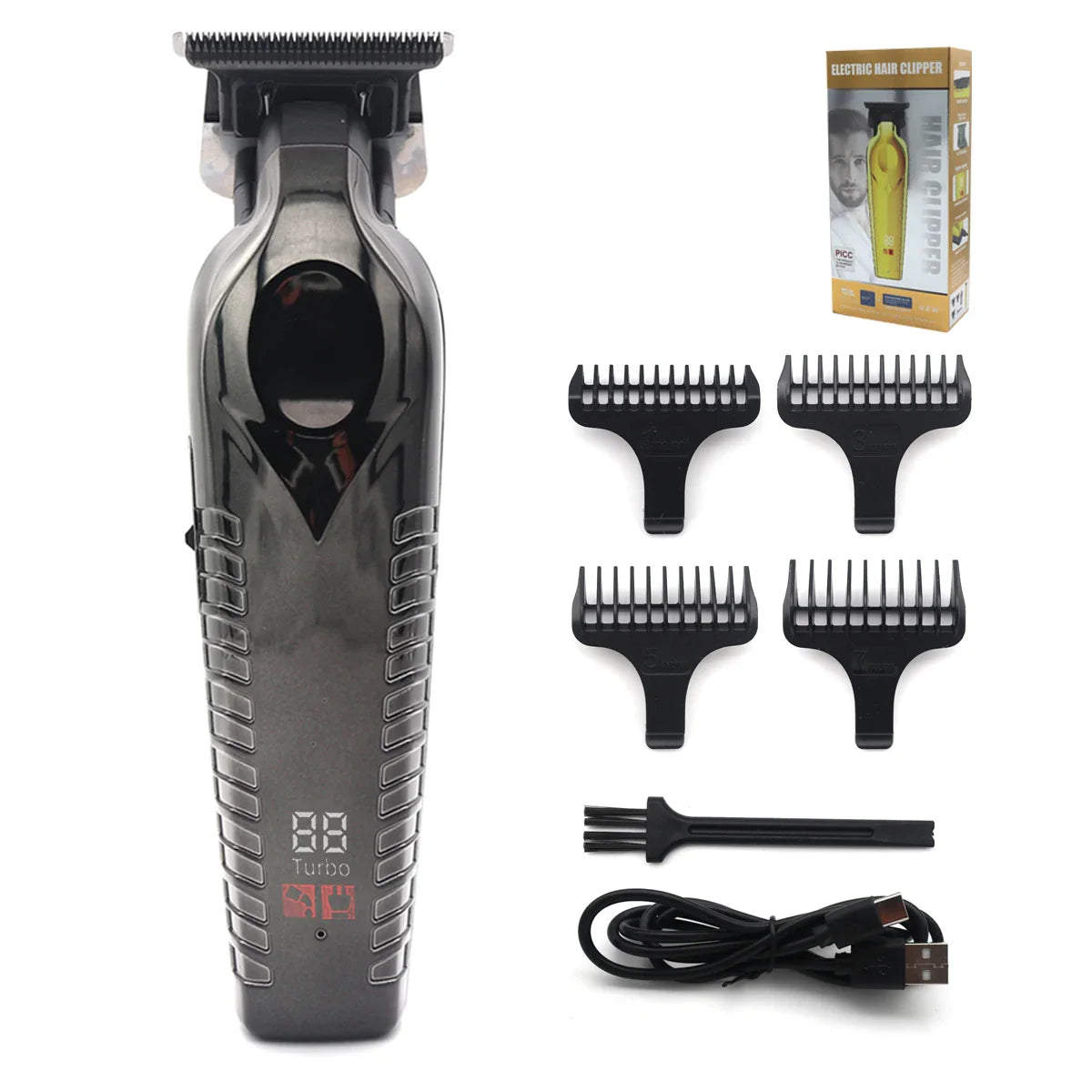 Men's Hair Trimmer – Zero Gapped DLC T-Blade, LED Display, Low Noise, Cordless Professional Hair Clipper for Finishing
