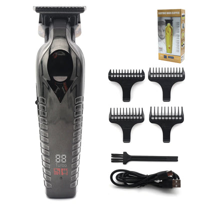 Men's Hair Trimmer – Zero Gapped DLC T-Blade, LED Display, Low Noise, Cordless Professional Hair Clipper for Finishing