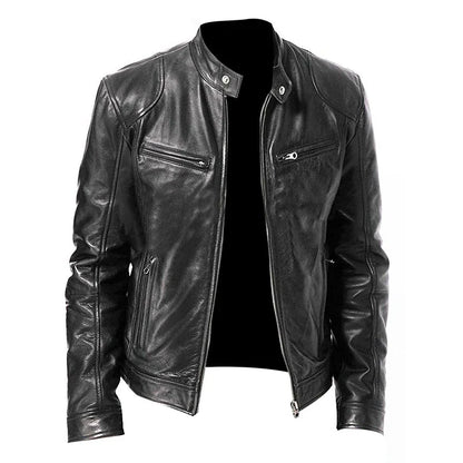 2024 Men’s Motorcycle Leather Jacket – Casual Slim Fit PU Coat with Lapel, Anti-Wind Motorcycle Outerwear for Autumn