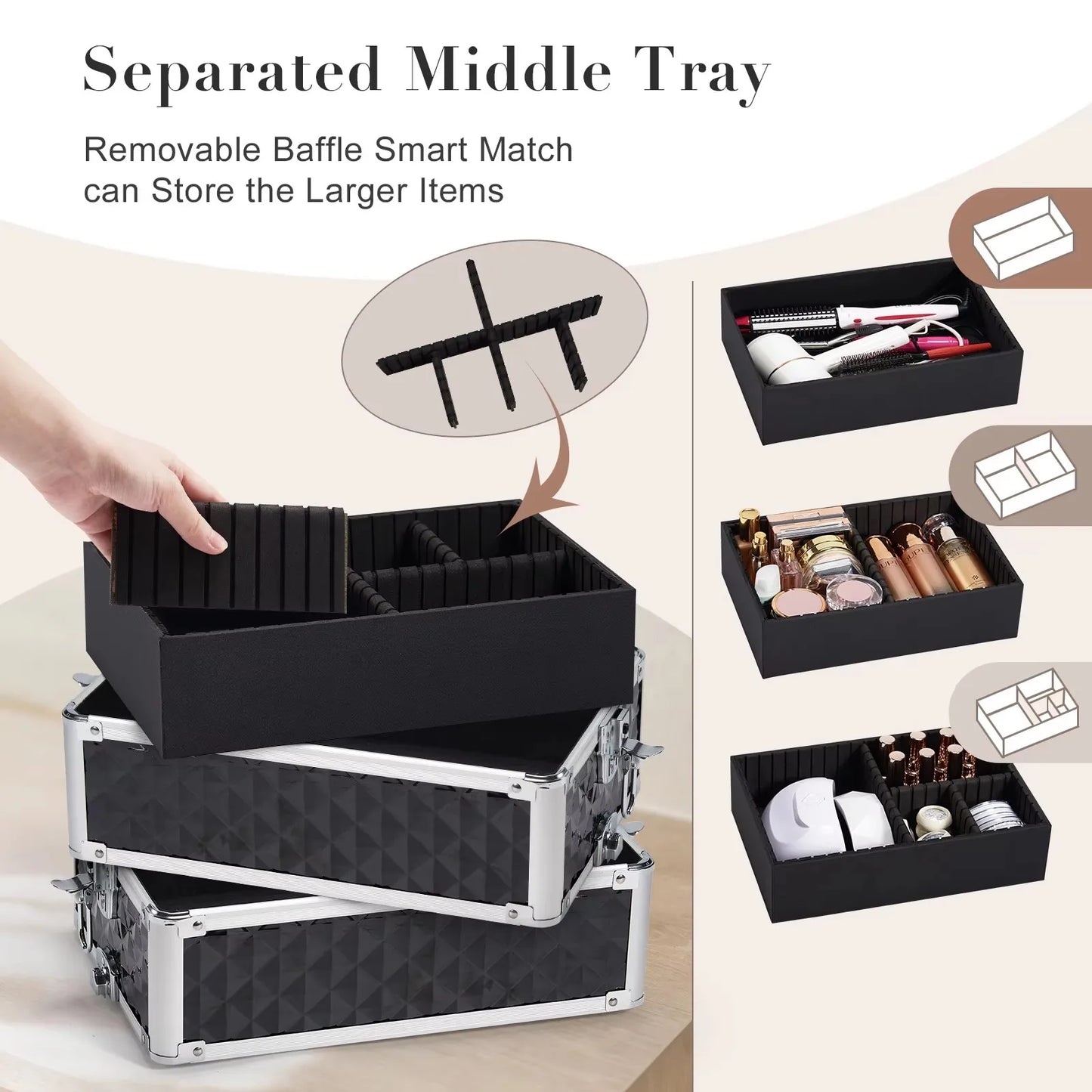 Makeup Trolley Case 4-in-1 — Detachable Alloy Train Briefcase with Wheels, Lockable Large Capacity Storage for Nail Manicure Salon