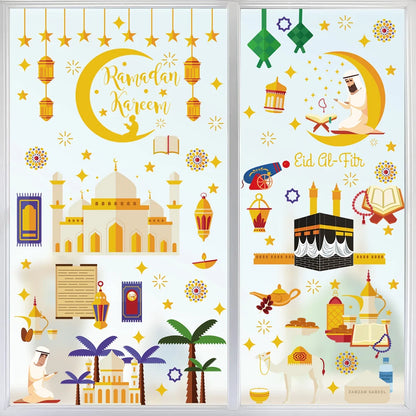 Eid Mubarak 2024 - Ramadan Kareem Window Stickers for Home Decoration, Eid Al-Fitr Muslim Party Supplies