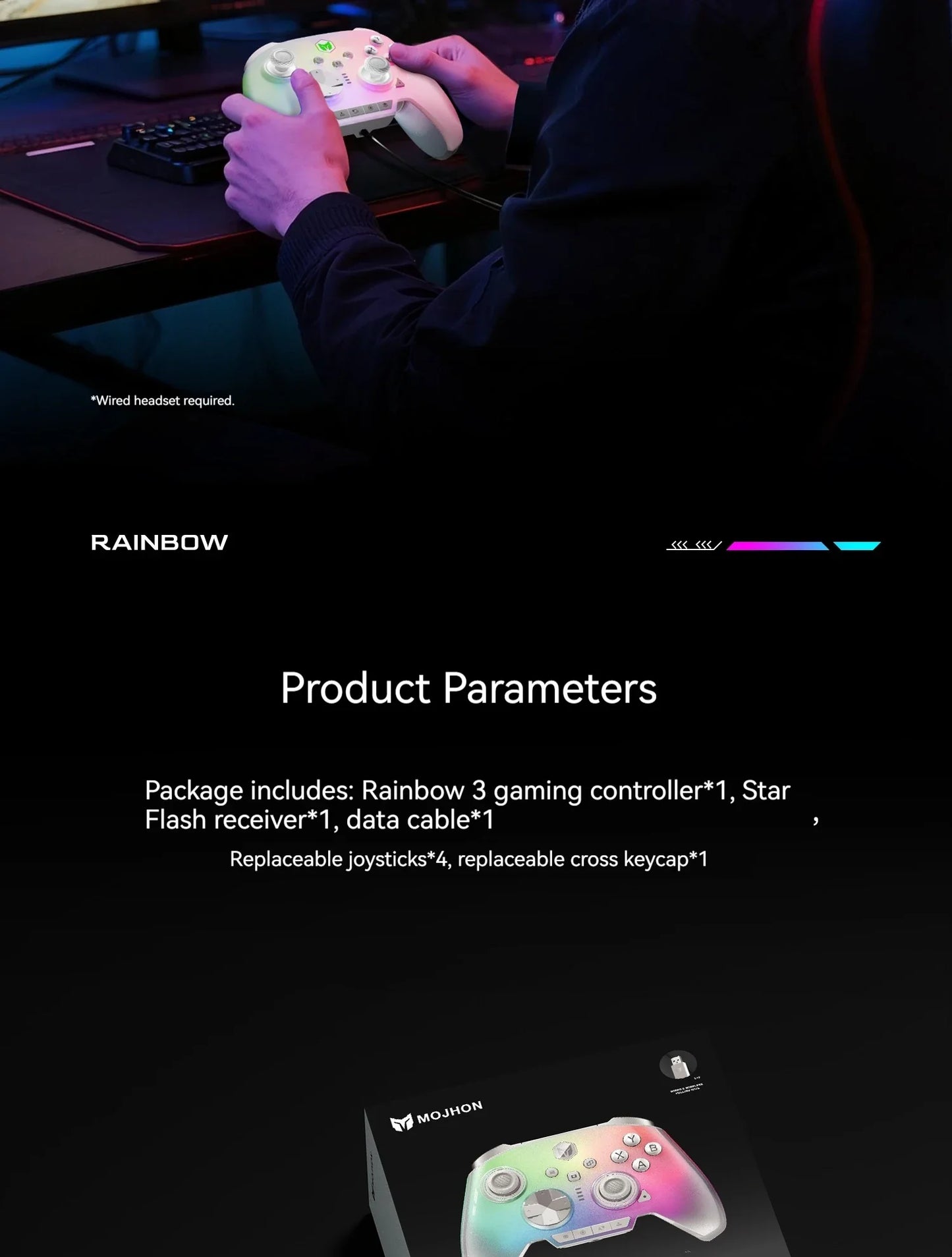 Bigbigwon Rainbow3 Wireless Game Controller Charging Base – RGB Magnetic Dock for PC Gaming