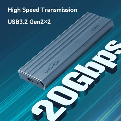 UnionSine 20Gbps M.2 PCIe SSD Case – Dual Protocol M.2 to USB Type-C 3.1 Adapter for NVMe, NGFF, and SATA SSD
