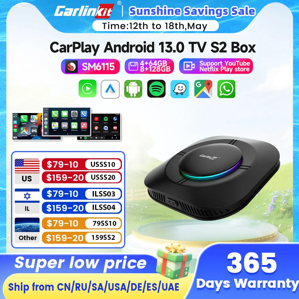 2025 Carlinkit AI Box LED – Android 13 Wireless CarPlay Adapter with Qualcomm 6115, 8-Core 64GB Smart TV Box for Netflix & IPTV