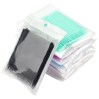 100pcs Eyelash Cleaning Brushes – Micro Cotton Swabs for Lash Extensions & Makeup Remover