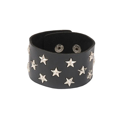 90s Punk Style Bracelet – PU Leather with 3 Rows of Spikes & Square Studs, Fashion Bangle for 2024