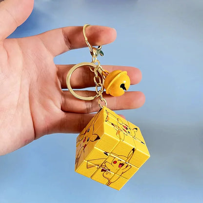 Pokémon Pikachu Mini Rubik's Cube Keychain — Cute Cartoon Puzzle Pendant for School Bags, Kids’ Toys & Kawaii Accessories