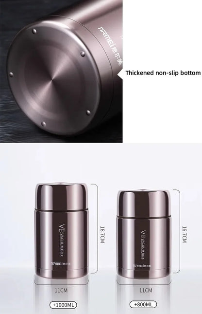 600/800/1000ml Stainless Steel Food Thermos — 316 Vacuum Insulated Lunch Jar with Spoon & Carry Bag for Kids
