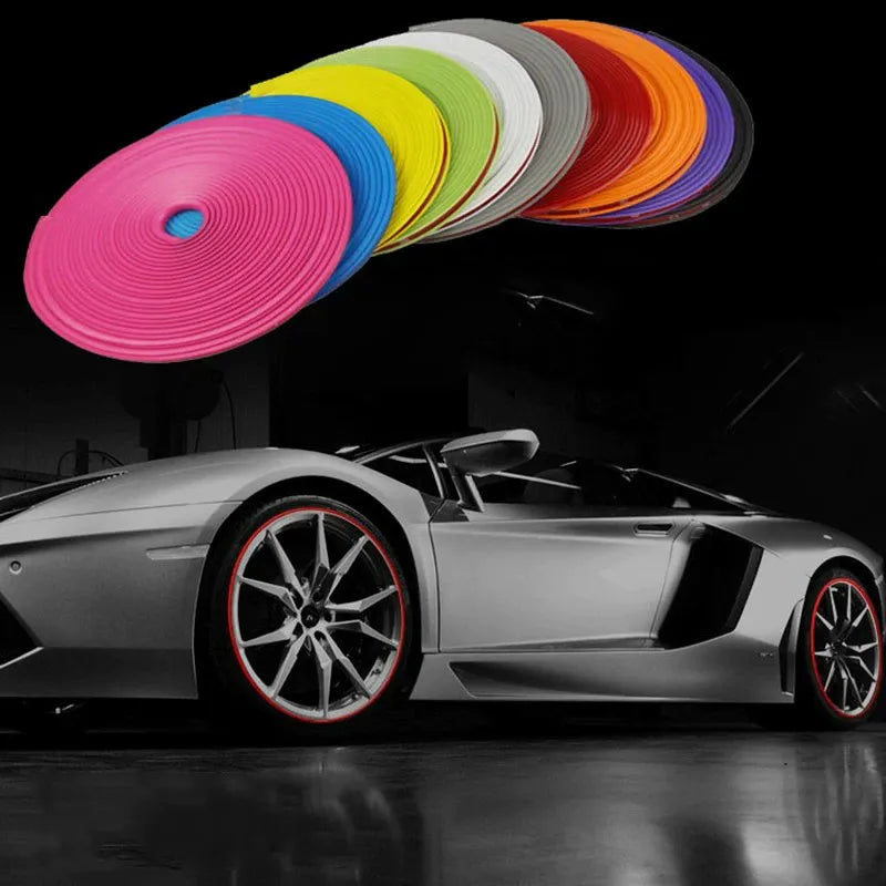 8-Meter Red Car Bumper Decorative Strip - Wheel Hub Ring Moulding Trim for Edge Protection and Exterior Car Styling Accessories