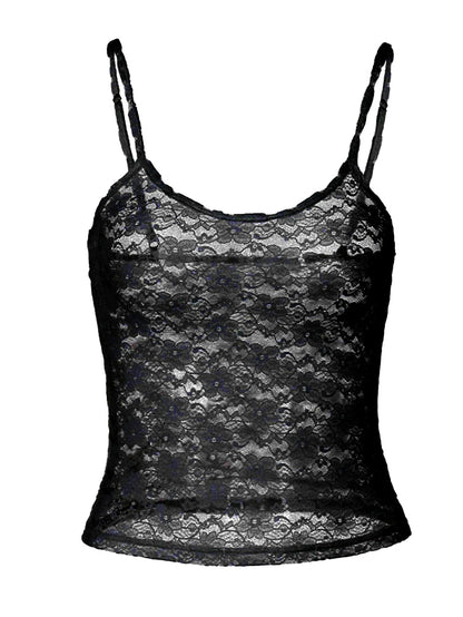 Women’s Sexy Lace Halter Vest Top – Slim Fit Black See-Through Summer Camisole, Elegant Party & Streetwear Fashion Tank Top