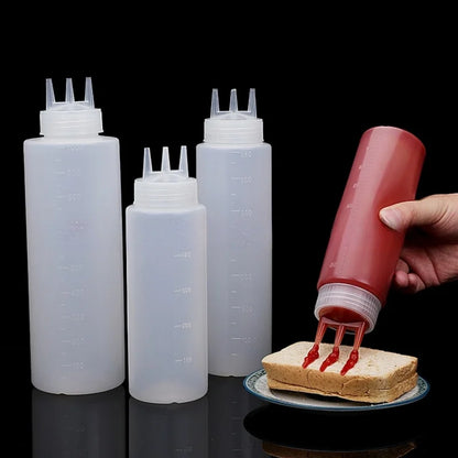 3-Head Squeeze Sauce Bottle – Multi-Nozzle Condiment Dispenser for Precise Seasoning & Kitchen Use