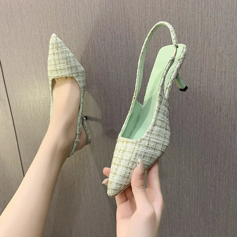Sea Salt Blue Pointed High Heel Sandals – Women's Fashion Versatile Hollow Back Casual Shoes