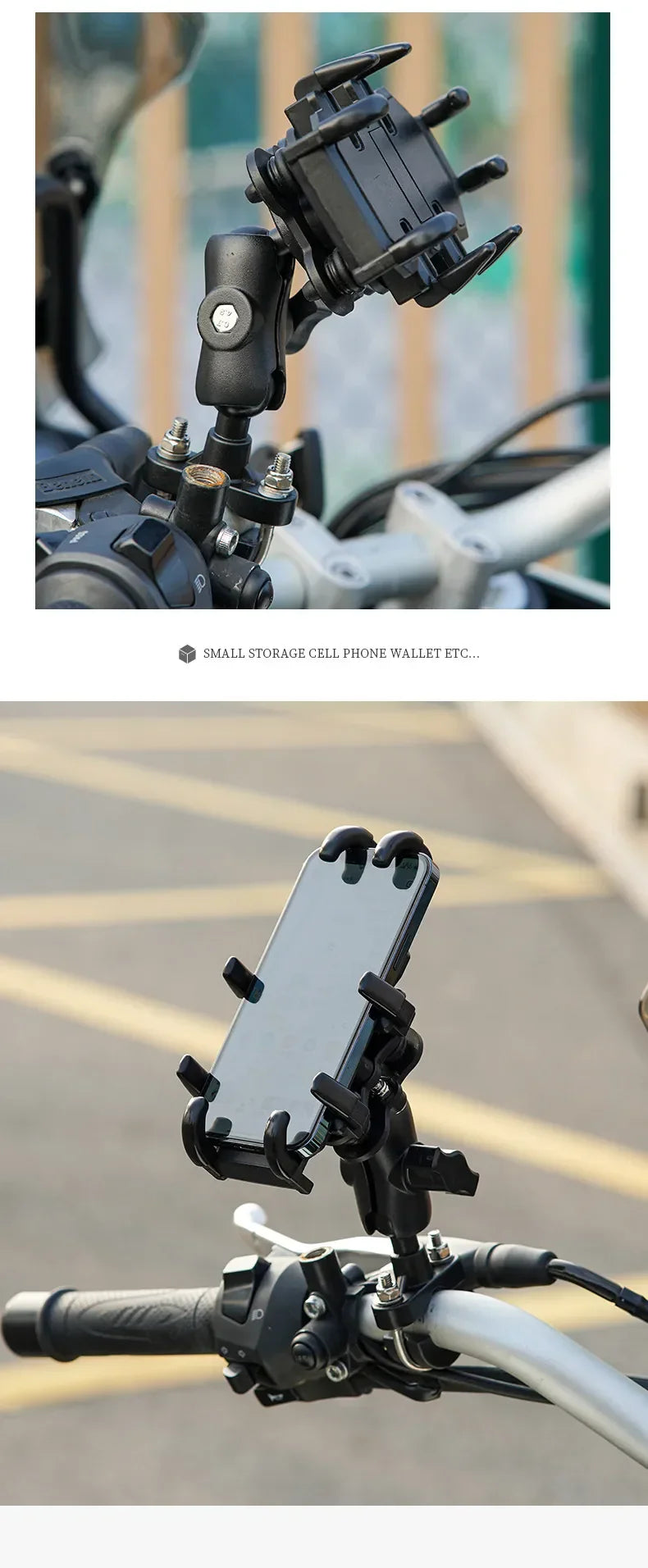 Motorcycle & Bike Phone Holder with Shock Absorber – Handlebar Rearview Mirror Mount for 4.7–7.1” Smartphones