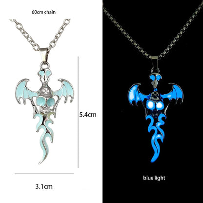 Hip-Hop Rock Dragon Necklace – Stainless Steel Chain with Luminous Alloy Pendant, Glow-in-the-Dark Night Dance Jewelry