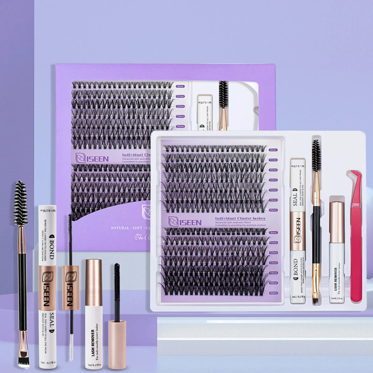 DIY Lash Extension Kit – Mix Styles Lash Clusters, Individual Lashes, Bond & Seal, Remover, Tweezers & Lash Brush for Easy Self-Application Makeup
