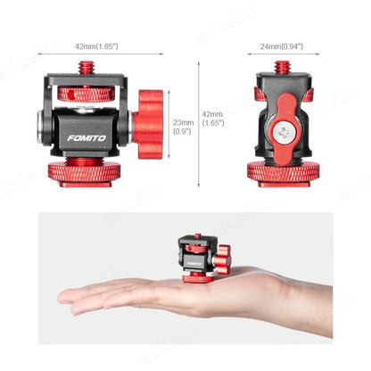 Mini Monitor Mount Holder – Adjustable Tripod Head with Cold Shoe Adapter for Flash, Microphone & Fill Light