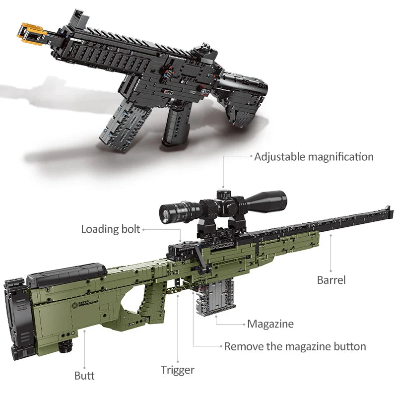 ZKZC WW2 Military Weapon Building Block Set – Shotgun, Sniper & Assault Rifle Toy for Kids Gifts