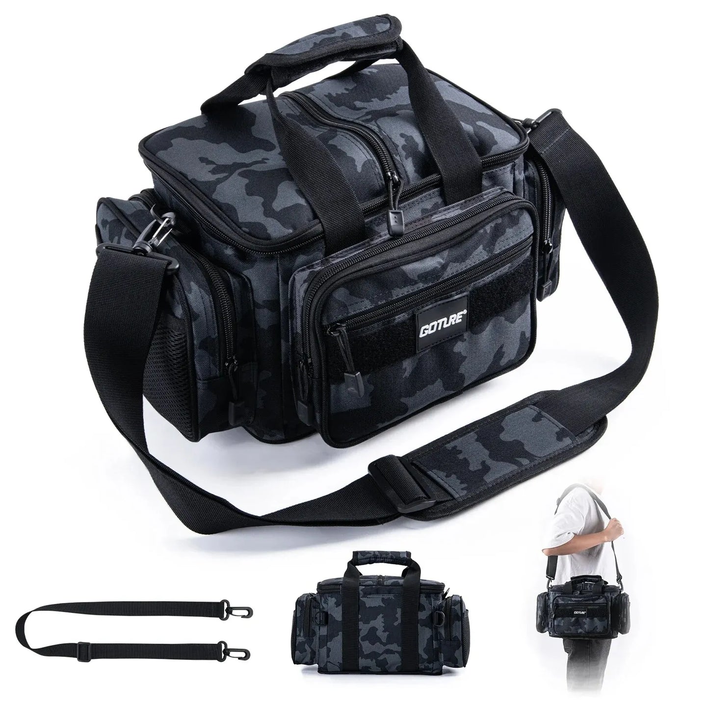 Goture Fishing Tackle Shoulder Bag – 38x23x19cm High Capacity 600D Oxford Cloth Outdoor Cycling & Camping Backpack