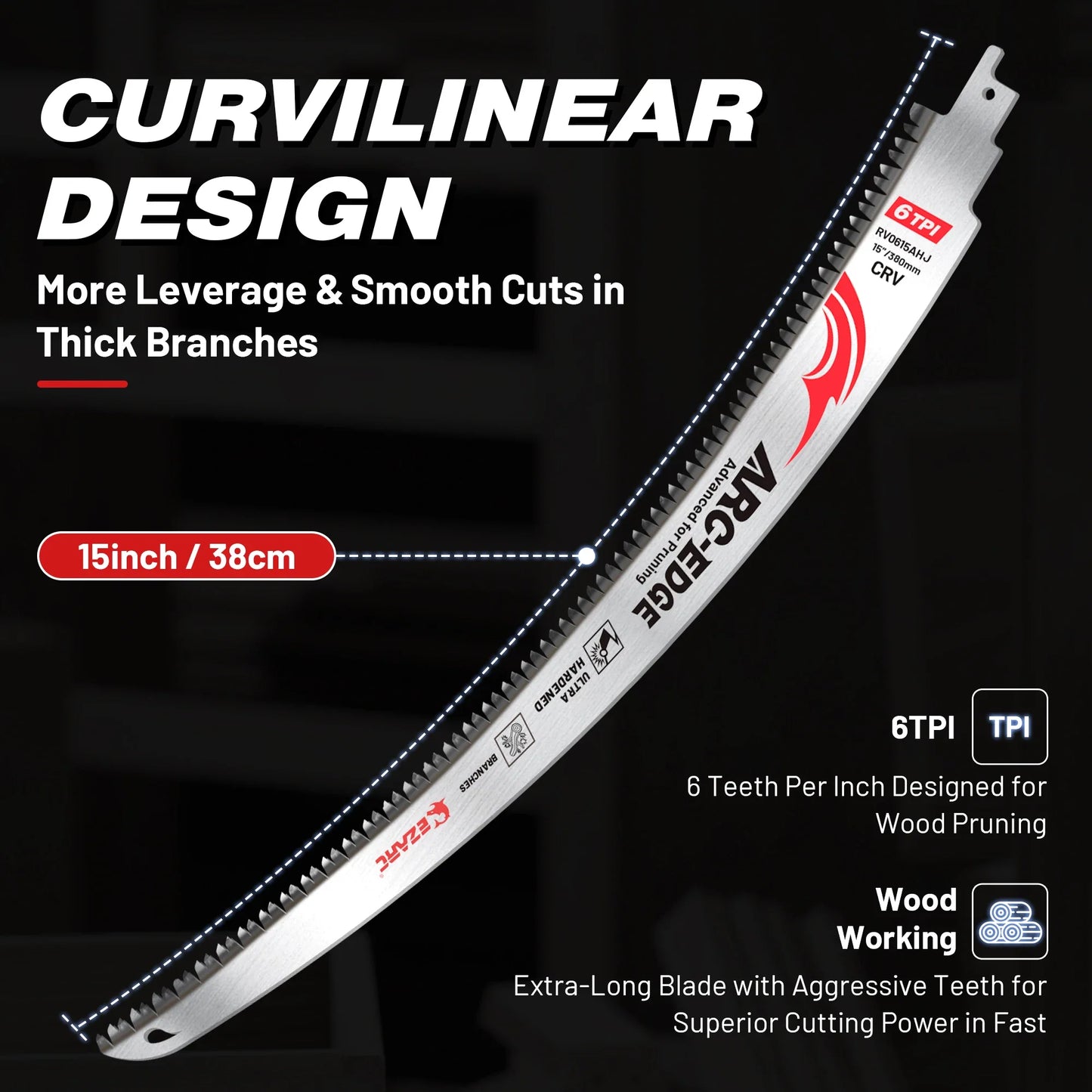 EZARC 9''/12''/15'' Reciprocating Saw Blades 6TPI Arc Tooth – Heavy Duty Pruning Blades for Tree Trimming & Wood Cutting Tool Accessories
