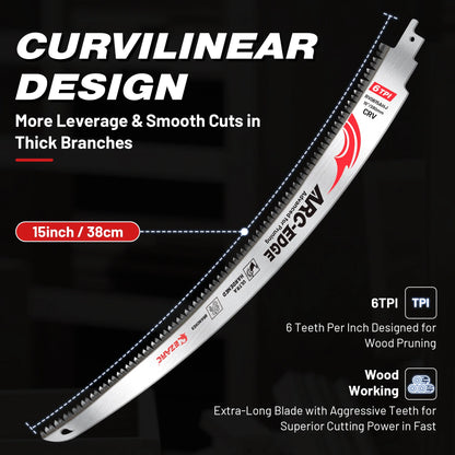 EZARC 9''/12''/15'' Reciprocating Saw Blades 6TPI Arc Tooth – Heavy Duty Pruning Blades for Tree Trimming & Wood Cutting Tool Accessories