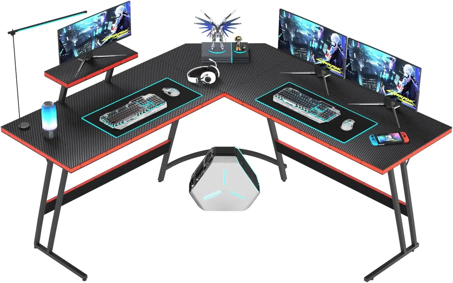 PC Gaming Desk with Large Monitor Riser – L-Shaped Corner Desk, Sturdy Writing Workstation for Office & Computer