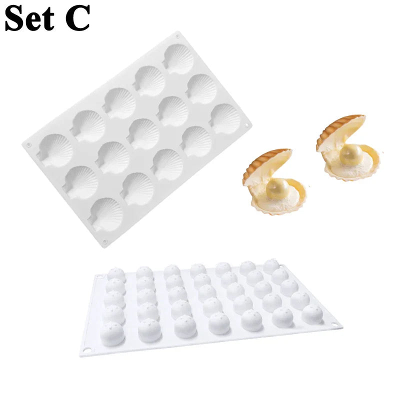 Meibum Marine Theme Silicone Cake Molds – Shell & Pearl Design, Food-Grade Baking & Cake Decorating Tools