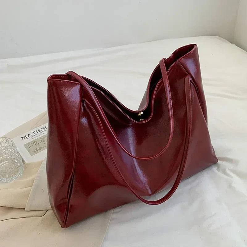 Women’s PU Leather Tote Bag – Large Capacity Soft Underarm Shoulder & Crossbody Bucket Bag Retro Casual Portable Handbag