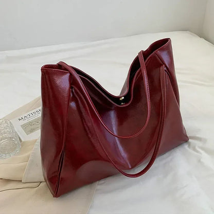 Women’s PU Leather Tote Bag – Large Capacity Soft Underarm Shoulder & Crossbody Bucket Bag Retro Casual Portable Handbag