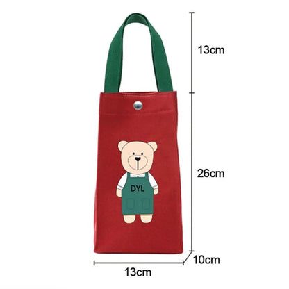 Cute Bear Portable Water Bottle Bag – Insulated Cup Cover Holder, Canvas Hand Carry Storage Bag for Camping & Travel Bottles