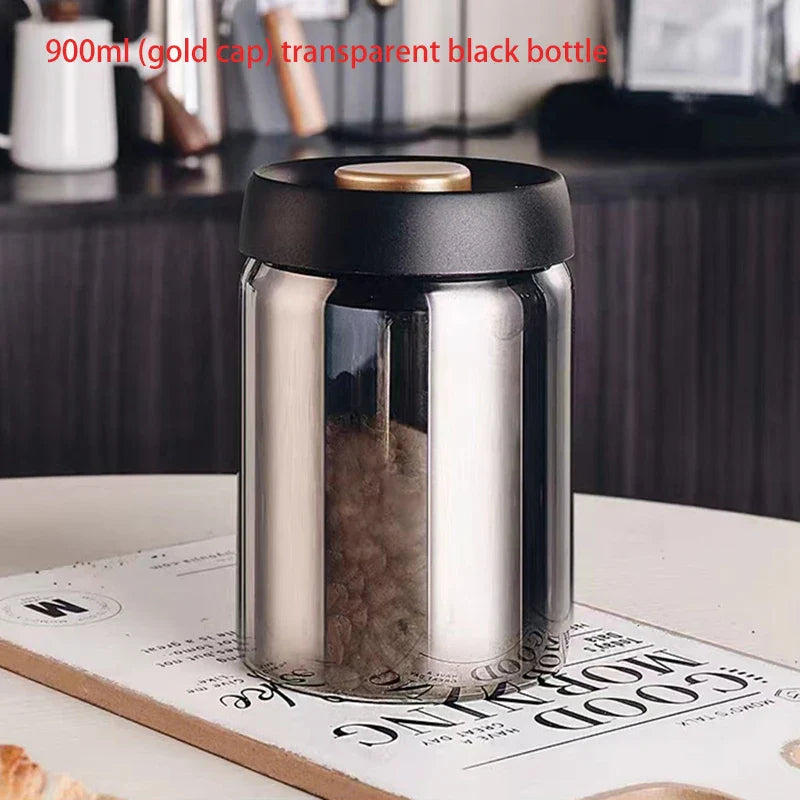 Vacuum Sealed Glass Coffee Bean Jar — Airtight, Moisture-Proof Household Container with Air Extraction for Fresh Coffee
