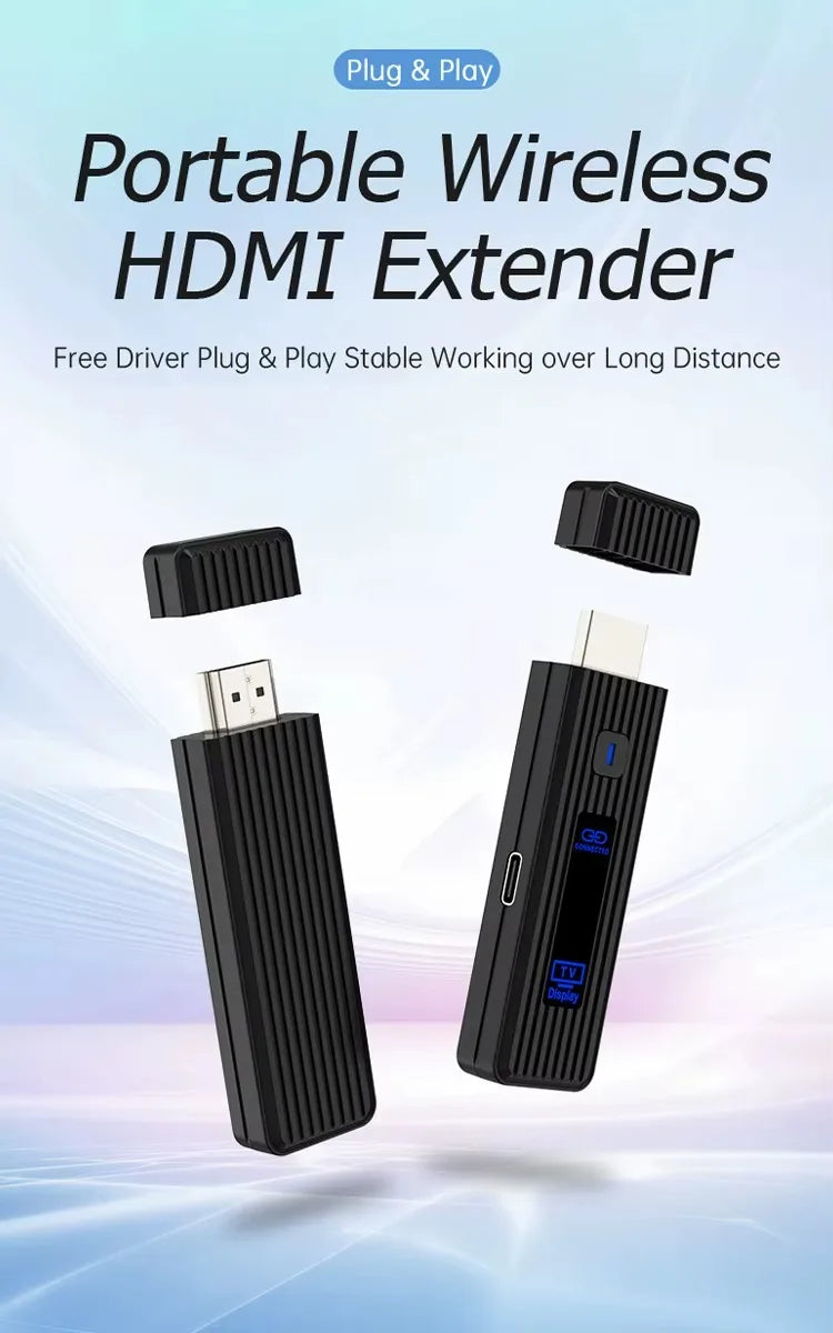 Wireless HDMI Video Transmitter & Receiver Extender Kit – TV Stick Dongle Adapter for PC, Camera, Laptop to Projector, Monitor & TV