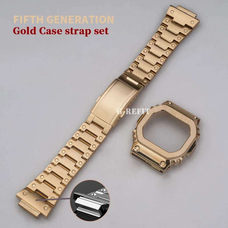 G-Refit V6.0 DW5600 Metal Bezel Kit - Stainless Steel Watch Band Strap & Case Accessories with Tools for GWB5600/GWM5610