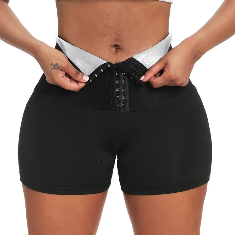 Women Sauna Sweat Pants Body Shaper Shorts – Slimming Waist Trainer Tummy Control Leggings for Weight Loss & Gym
