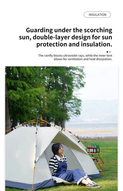 Outdoor Folding Tent – Fully Automatic Quick Opening, 3-4 Person Self-Driving Camping Tent, Rain & Sun Proof, Portable