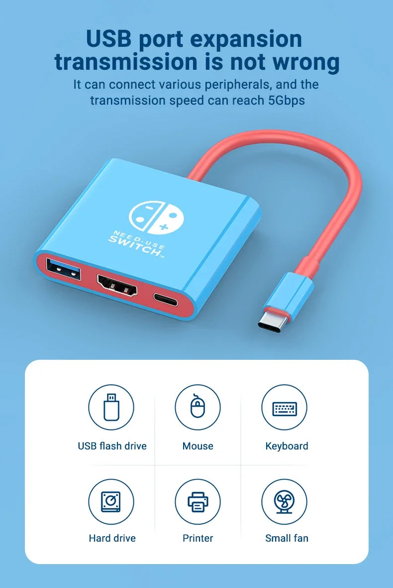 Switch Portable Type-C Docking Station – HDMI & USB 3.0 Hub, Compact Travel & Gaming Adapter