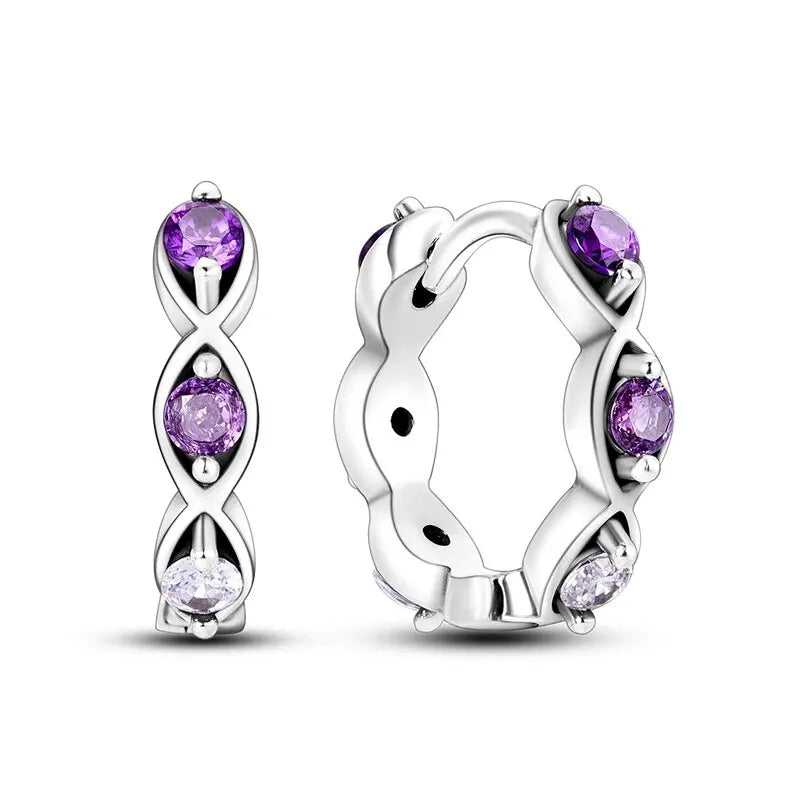 Sparkling Colorful Hoop Earrings – 925 Sterling Silver Hypoallergenic Jewelry with Zircon, Elegant Luxury Style for Women