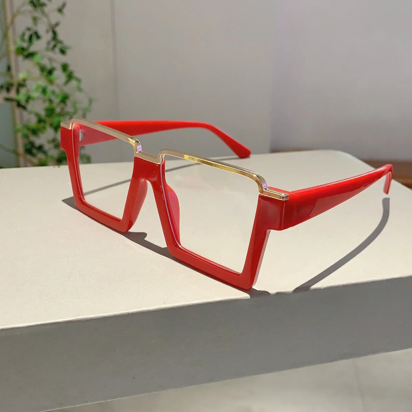 KAMMPT Oversized Square Glasses for Women – Stylish Semi-Metal Frame Eyeglasses, Vintage Design Blue Light Blocking Fashion Eyewear