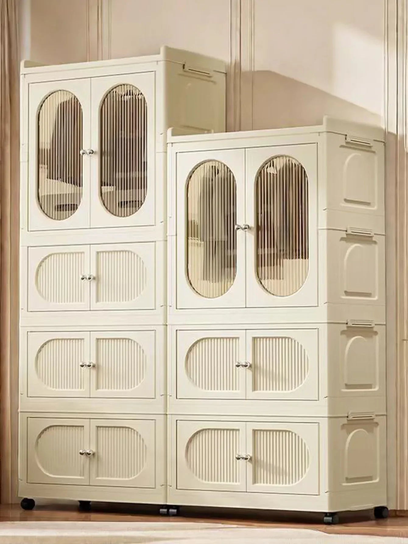 Foldable Storage Cabinet with Drawers – Dustproof Wardrobe Organizer for Home & Office