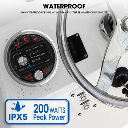 AKAMATE Boat Radio MP5 – Marine Stereo Media Player with AM/FM RDS, Bluetooth, AUX, MP3/MP4 Video Play for ATV, UTV, SPA, RZR