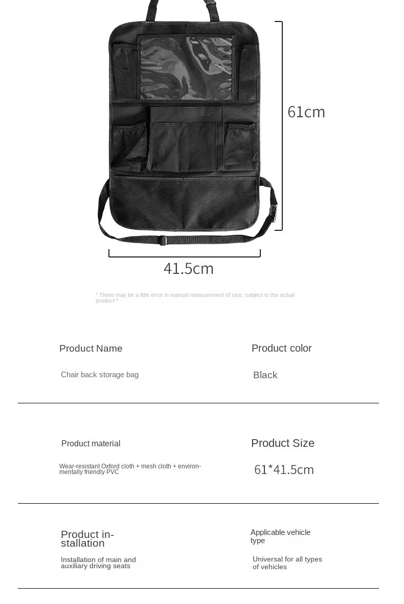 Car Backseat Organizer with Touch Screen Tablet Holder - Auto Storage Pockets & Seat Protectors