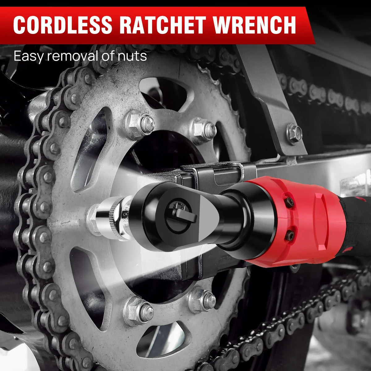DayPlus 200NM 3/8" Cordless Electric Ratchet Wrench | 90° Angle 12V Power Tool with 2 Batteries, Charger & 7 Sockets