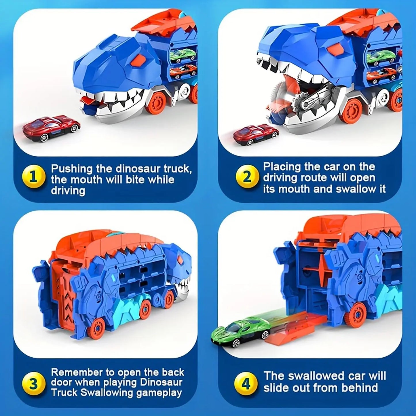 Dinosaur Transporter Truck Toy – Foldable Track with Alloy Car and Transforming Dinosaur | Gift for Toddler Boys