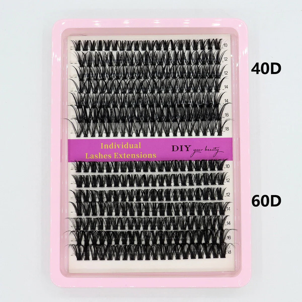 40D–100D Segmented Tufted Eyelashes – 14 Rows Mixed 10–16mm Black Matte DIY Grafted False Eyelash Extensions for Volume Makeup Look