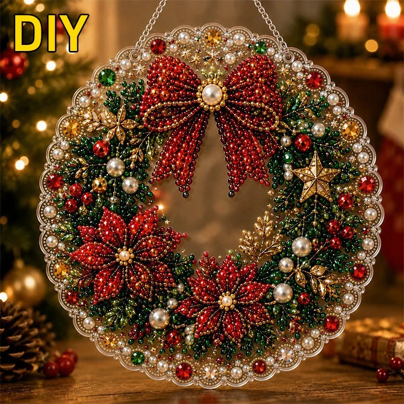 Christmas Pearl Diamond Painting Suncatcher Kit - DIY Acrylic Round Bead Craft for Wall & Window Decor