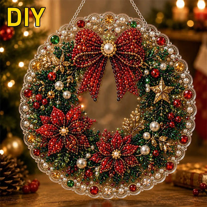 Christmas Pearl Diamond Painting Suncatcher Kit - DIY Acrylic Round Bead Craft for Wall & Window Decor
