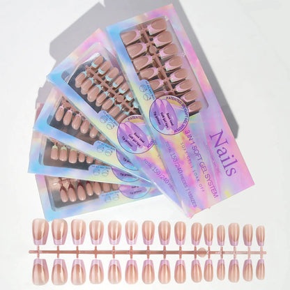 150pcs Fake Almond French Nails – Multi-Size Press-On Acrylic Nails in 6 Colors, Removable & Convenient
